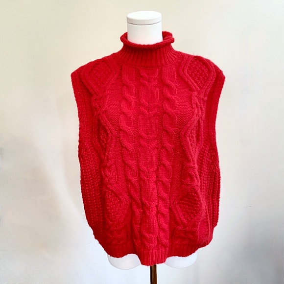 Vestique Cable Knit Sweater Vest Large Chunky Turtleneck Preppy Academia Sweater - Picture 1 of 10